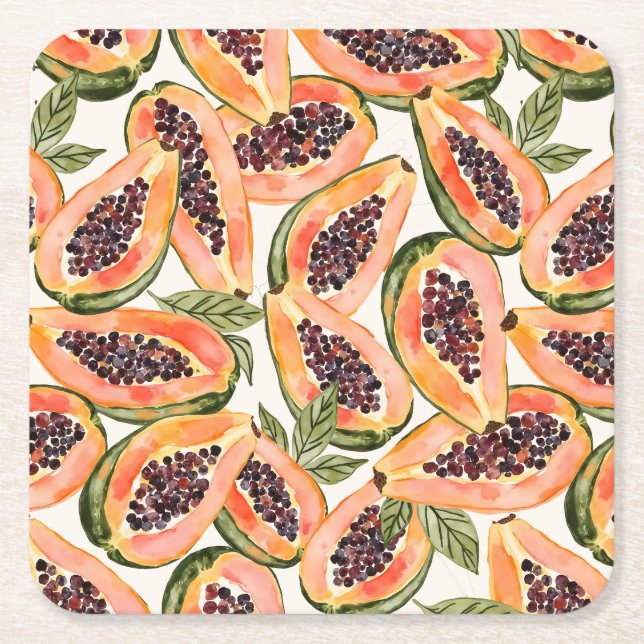 Papaya Fruit Watercolor Underlägg Papper Kvadrat (Framsidan)