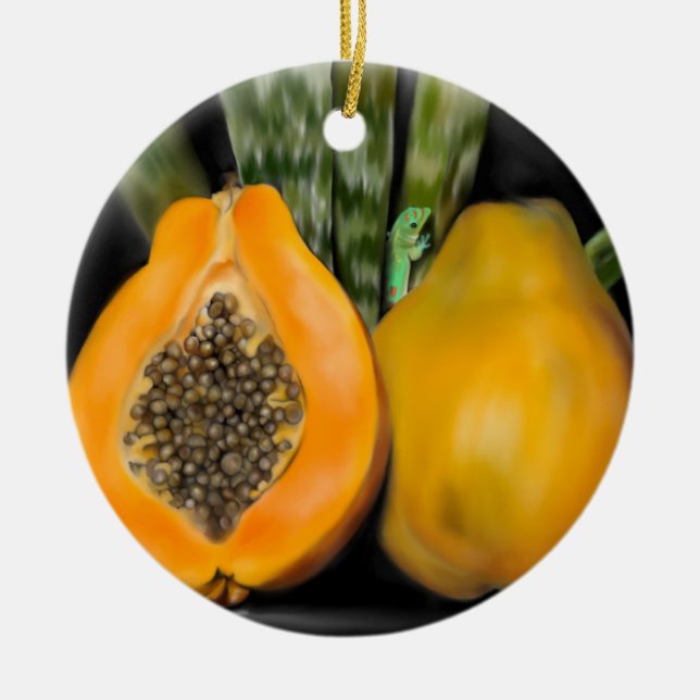 Papaya Gecko Julgransprydnad Keramik (Framsidan)