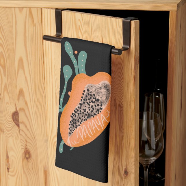 Papaya Hand plockade Lettering Tropical Fruit Kökshandduk (Thirds Fold)