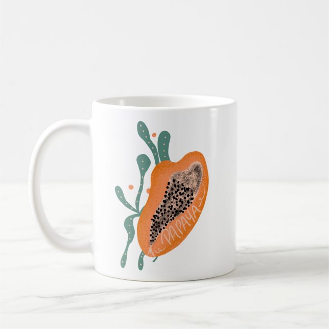 Papaya Handritad Bokstavsformulering Tropisk Frukt Kaffemugg (Vänster)