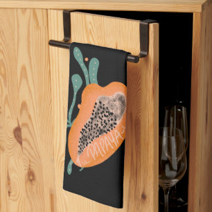 Papaya Handritad Bokstavsformulering Tropisk Frukt Kökshandduk