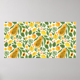 Papaya lemon peach mango fruits exotic tropik seam poster