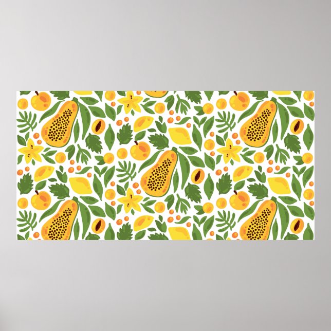Papaya lemon peach mango fruits exotic tropik seam poster (Framsidan)