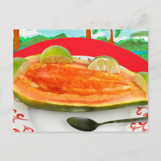 Papaya med Lime med Tropical View Painting Vykort