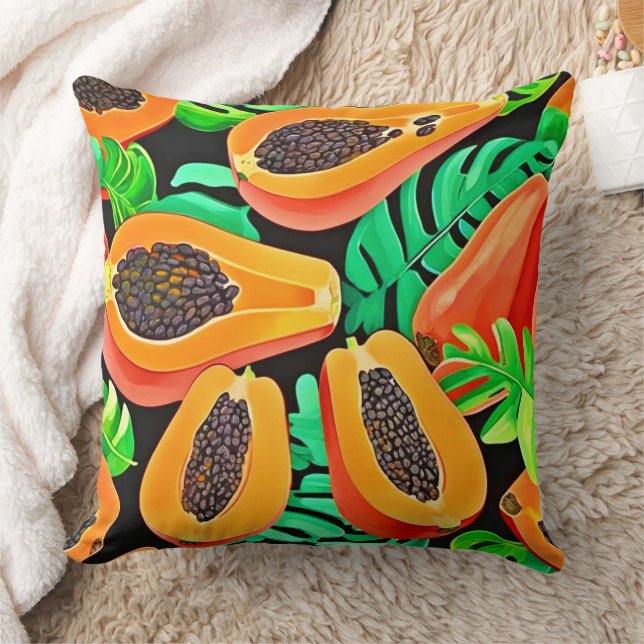 Papaya och blad Färskt Mönster Kudde (Filt)