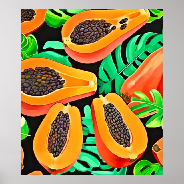 Papaya och blad Färskt Mönster Poster (Framsidan)