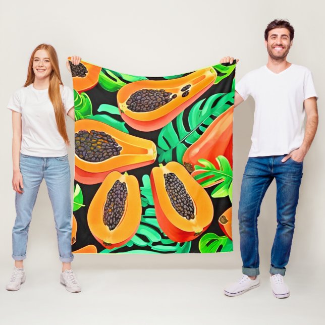 Papaya och Löv Fresh Mönster Fleecefilt (På plats)