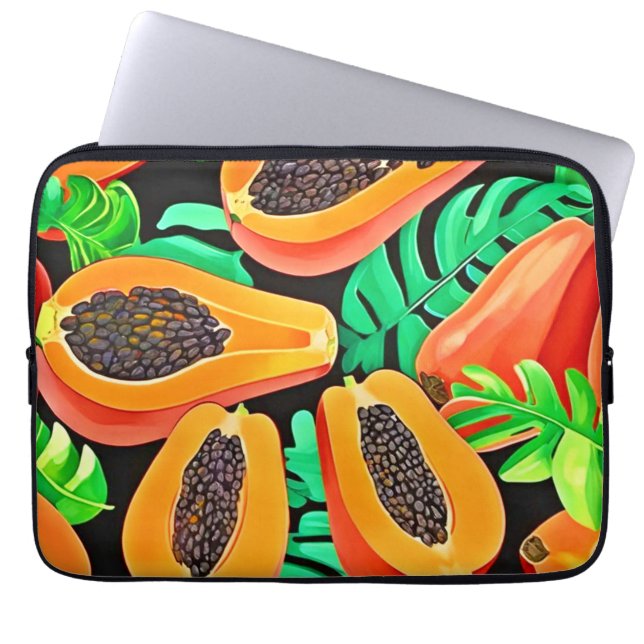 Papaya och Löv Fresh Mönster Laptop Fodral (Framsidan)