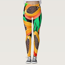 Papaya och Löv Fresh Mönster Leggings