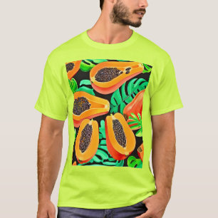 Papaya och Löv Fresh Mönster T Shirt