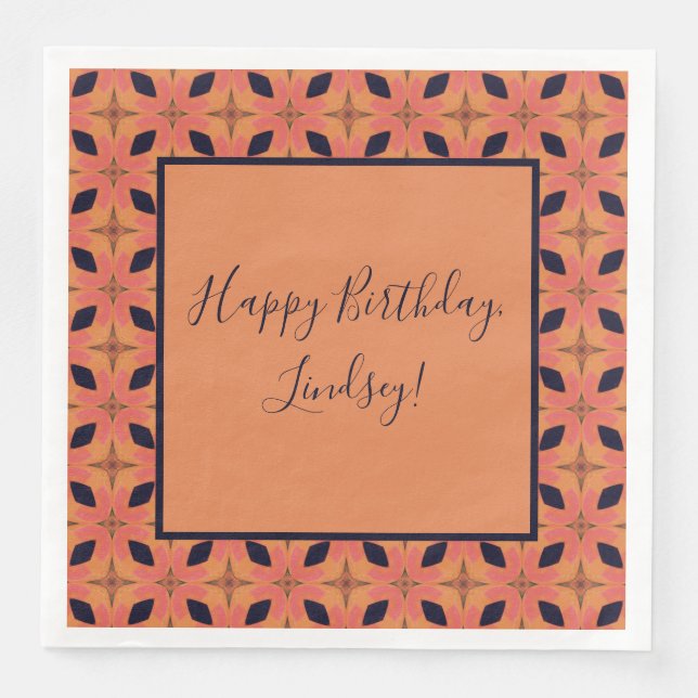 Papaya Orange och Black Retro Tropical Mönster Pappersservett (Framsida)