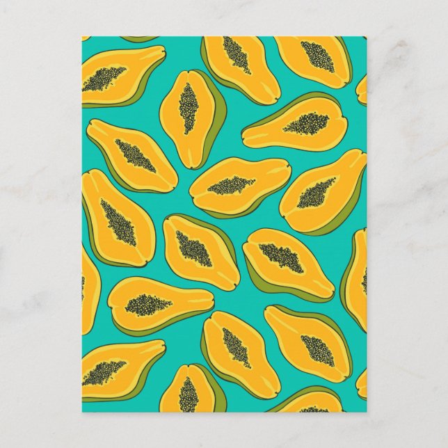 Papaya slices on turquoise vykort (Framsida)