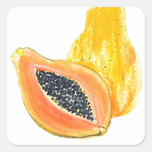 Papaya vattenfärg fyrkantigt klistermärke (Framsida)