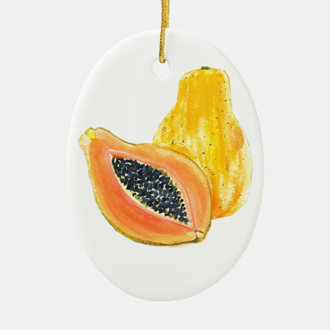 Papaya vattenfärg julgransprydnad keramik (Framsidan)