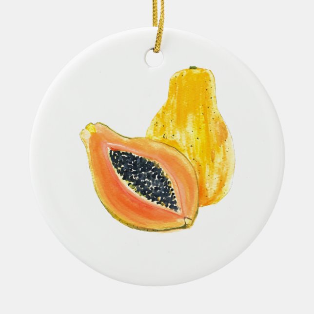 Papaya vattenfärg julgransprydnad keramik (Framsidan)
