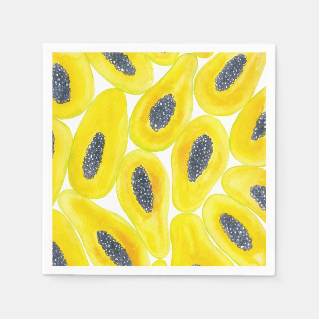 Papayasegment, vattenfärg pappersservett (Framsidan)