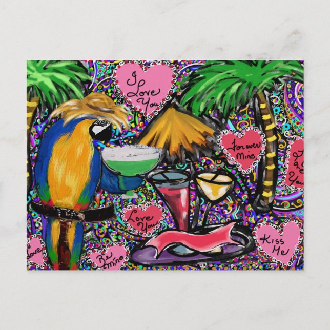 Papegoja Alla Hjärtans Dag Vykort (Framsida)