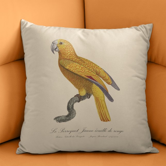Papegoja av Paradiset av Kuba, Psittacus Paradisi Kudde (Le Perroquet Jaune ecaille de rouge. Throw Pillow)