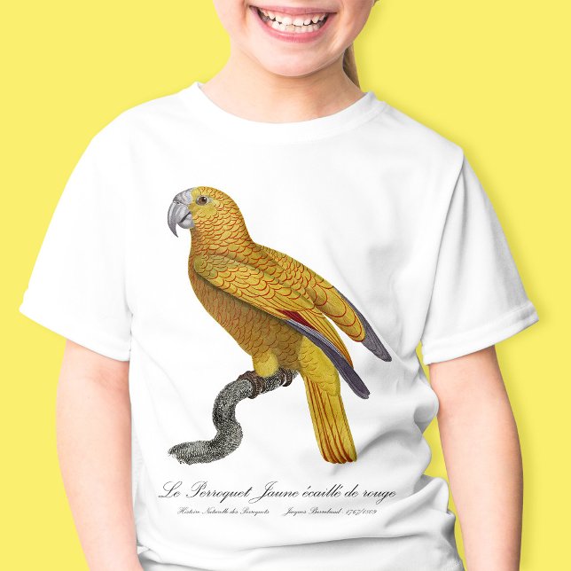 Papegoja av Paradiset av Kuba, Psittacus Paradisi T Shirt (Le Perroquet Jaune ecaille de rouge. Girl Basic White T-Shirt )