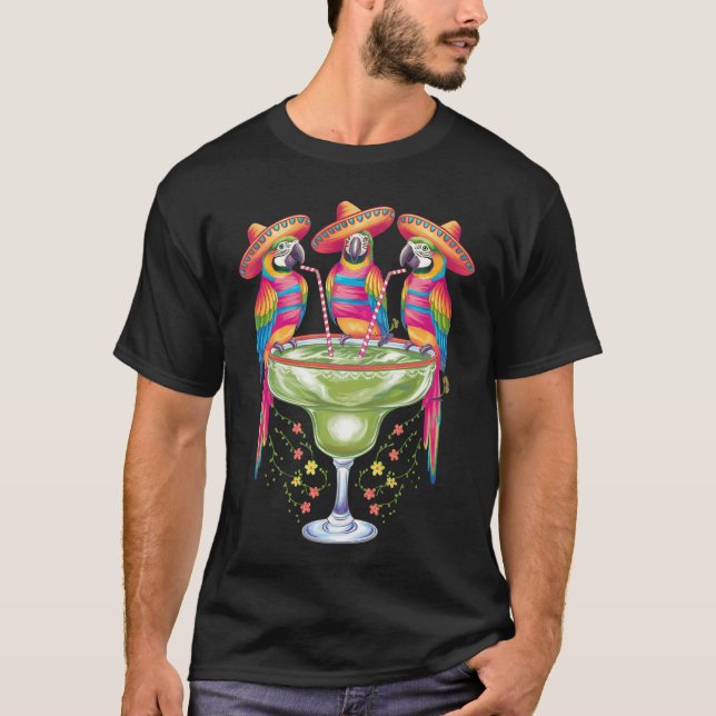 Papegoja Cinco De Mayo Rolig Drickande Mexikansk F T Shirt (Framsida)