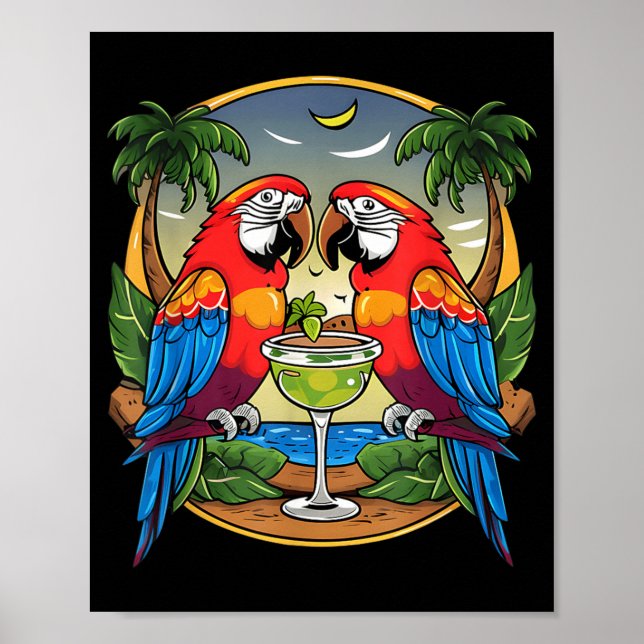 Papegoja dricker Margarita sommar kvinnor fågeläls Poster (Framsidan)