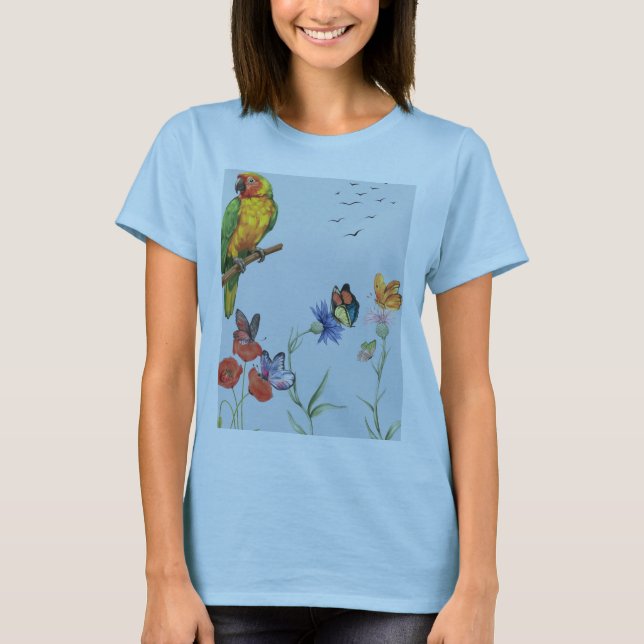 papegoja . fjärilar blomster tee (Framsida)
