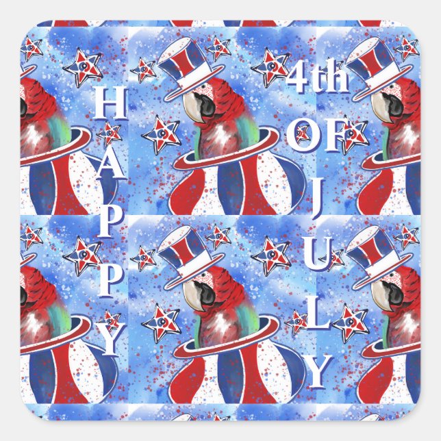 Papegoja Fyrkantigt Klistermärke (Framsida)