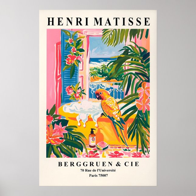 Papegoja i badkar konsttryck Matisse badrum vägg Poster (Framsidan)