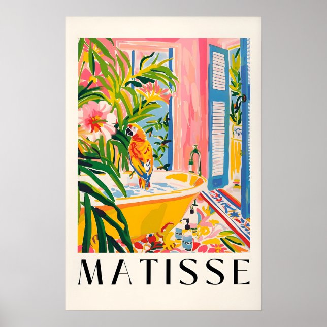 Papegoja i badkar konsttryck Matisse stil badrum Poster (Framsidan)