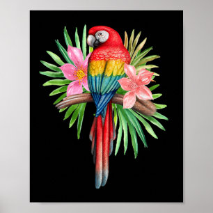 Papegoja i tropiska blommor sommar strand tiki-fes poster