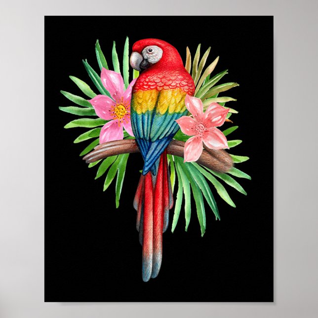 Papegoja i tropiska blommor sommar strand tiki-fes poster (Framsidan)