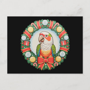 Papegoja julkrans Grön kind Conure jul Helg Vykort