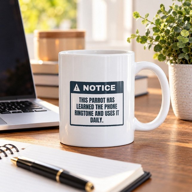 Papegoja lärde sig ringsignalen Rolig kaffemugg (Skapare uppladdad)