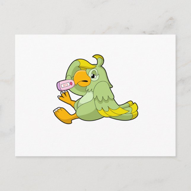 Papegoja med klinisk termometer vykort (Framsida)