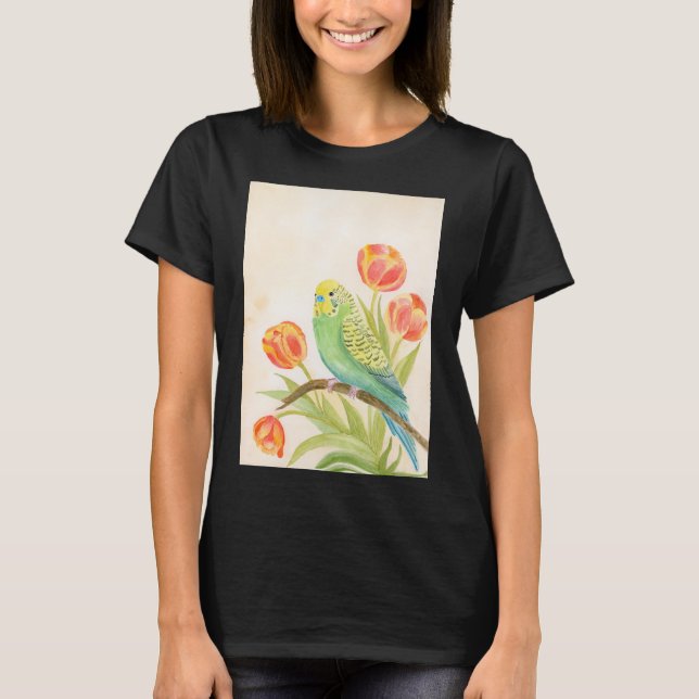 Papegoja med Tulpaner Exotiska Husdjur T Shirt (Framsida)