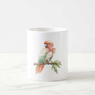 Papegoja med vit mintfärgad persika kaffemugg