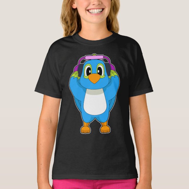 Papegoja Musiker Hörlurar Musik T Shirt (Framsida)