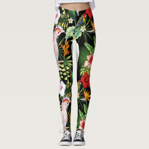 Papegoja och Macaw med det tropiska växtmönster Leggings