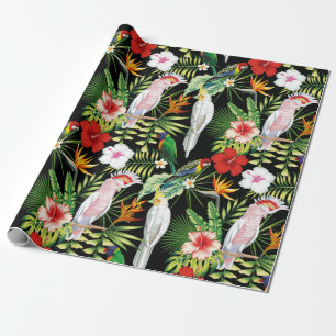 Papegoja och Macaw med det tropiska växtmönster Presentpapper