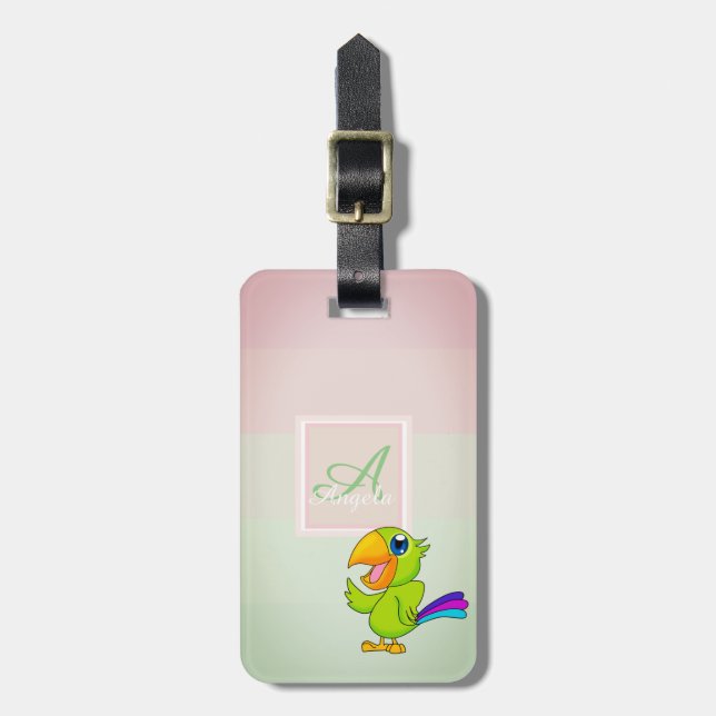 Papegoja Ombre-randig  Monogram-personaliserad Bagagebricka (Vertikal Framsida)