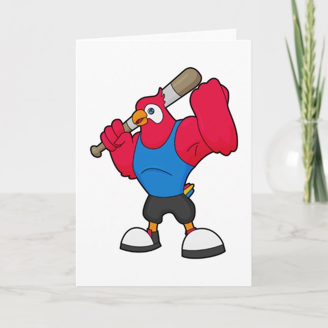 Papegoja på baseboll med basebollträ kort (Framsida)