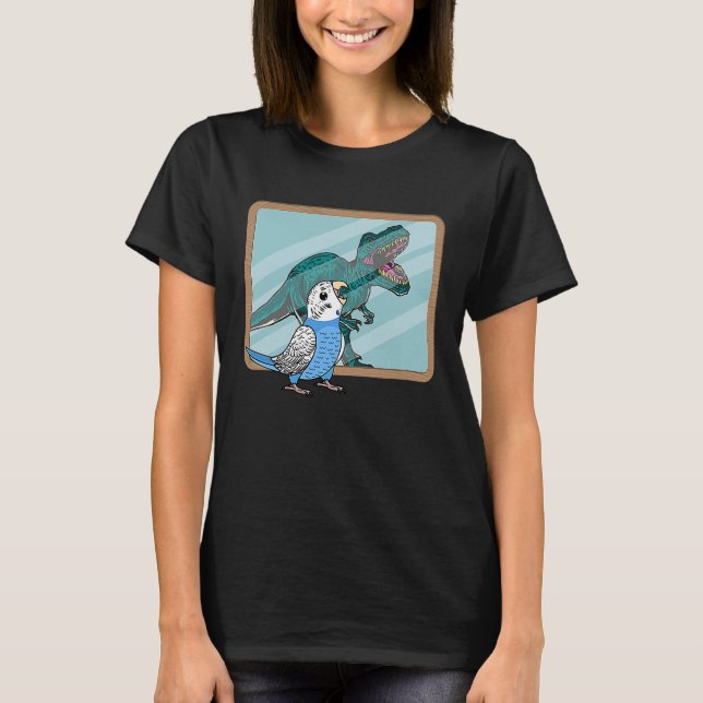 Papegoja & Rex Reflektion I Blå Budgie Undulat T Shirt (Framsida)