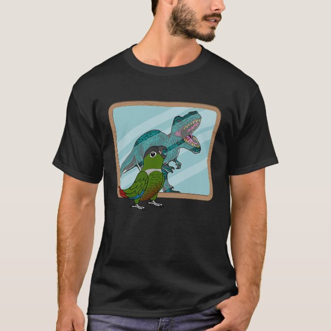 Papegoja & Rex-reflektion I Grönkindad conure T Shirt (Framsida)