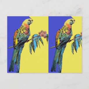 Papegoja Rosella Akvarellmålning fågel Vykort