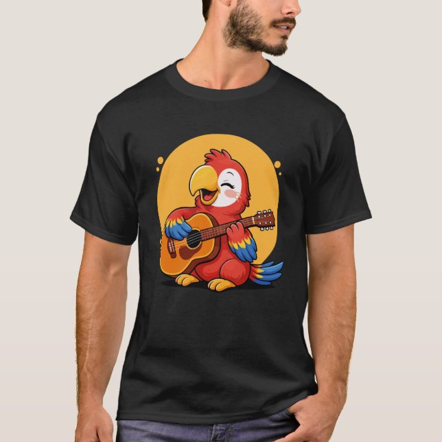 Papegoja som spelar gitarr Grafisk papegoja pojkar T Shirt (Framsida)