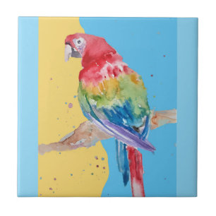 Papegoja Vattenfärg Rosa Gul Bebisblå Macaw Kakelplatta