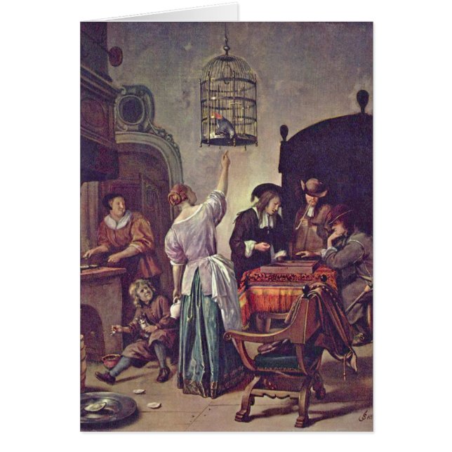 Papegojaburen vid Jan Steen Hälsningskort (Framsidan)