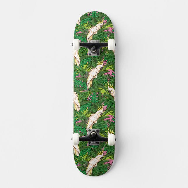 Papegojamönster med handflatanlöv mini skateboard bräda 18,7 cm (Framsida)