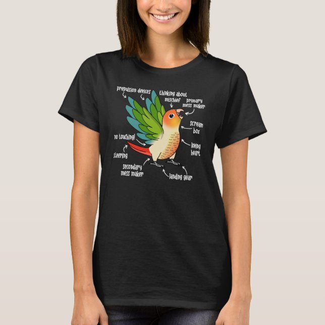 Papegojans anatomi I Grönkindad päron-conure T Shirt (Framsida)
