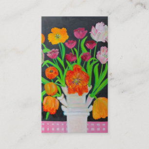Papegojatulpan i Tulipiere på rosa Tablecloth Visitkort